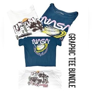 Graphic Oversized Cropped Tee 2pc Bundle Size LG Great Condition!